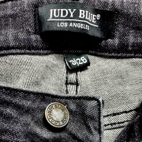 Judy Blue Women's Jeans 3/26 Black Denim Skinny Fit Distressed Button Fly - Picture 7 of 13